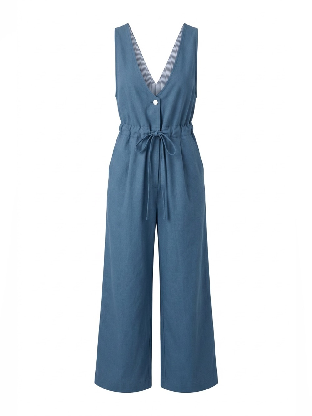 Sleeveless V-Neck Wide-Leg Jumpsuit in Dusty Blue